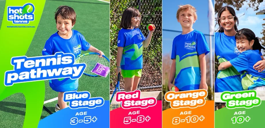 Children taking part in Hot Shots tennis coaching